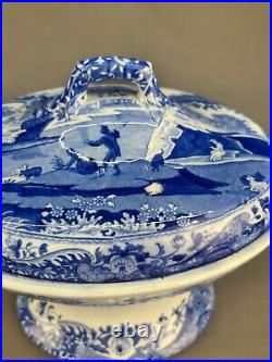 Rare Early 19th c. Spode BLUE ITALIAN 8 Footed Covered Compote Serving Dish