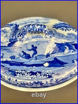 Rare Early 19th c. Spode BLUE ITALIAN 8 Footed Covered Compote Serving Dish