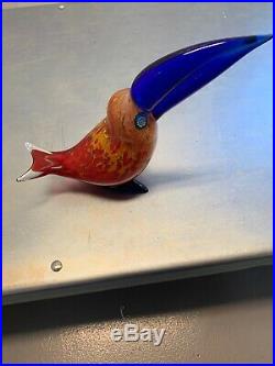 Red Gold Cobalt Blue Tropical Bird Murano Glass Piece 10 Lx 8.5 Hx 3.5across