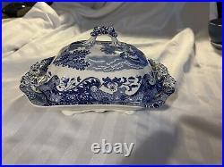 SPODE BLUE ITALIAN VEGIE DISH w DOMED LID 11.75X9 3/8 EXCELLENT Made England