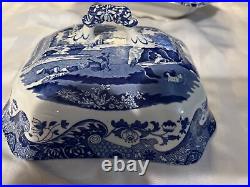 SPODE BLUE ITALIAN VEGIE DISH w DOMED LID 11.75X9 3/8 EXCELLENT Made England