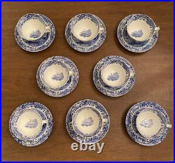 SPODE Blue Italian Design C. 1816 8 Cups and 8 Saucers (16 pcs) Made in England