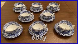 SPODE Blue Italian Design C. 1816 8 Cups and 8 Saucers (16 pcs) Made in England