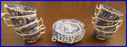 SPODE Blue Italian Design C. 1816 8 Cups and 8 Saucers (16 pcs) Made in England