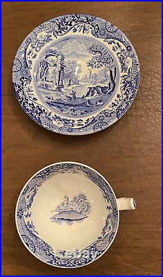 SPODE Blue Italian Design C. 1816 8 Cups and 8 Saucers (16 pcs) Made in England