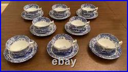 SPODE Blue Italian Design Made in England 8 Cups and 8 Saucers