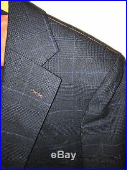 SUITSUPPLY 38R Sienna Blue Check Men's 2-Piece Suit Supply Straight-Slim Cut