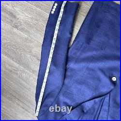 Samuelsohn Suit Jacket Blazer 42R SB Bryan B2ZW Linen Silk Wool Blue Italian