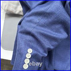 Samuelsohn Suit Jacket Blazer 42R SB Bryan B2ZW Linen Silk Wool Blue Italian