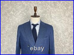 Sartoria Latorre Blue Italian Cotton Linen Double-Breasted Blazer 44, EU 54