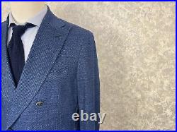 Sartoria Latorre Blue Italian Cotton Linen Double-Breasted Blazer 44, EU 54