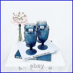 Set Of 4 Mikasa Italian Countryside Old Fashioned Blue Ice Tea Beverage Glasses