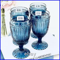 Set Of 4 Mikasa Italian Countryside Old Fashioned Blue Ice Tea Beverage Glasses