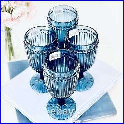 Set Of 4 Mikasa Italian Countryside Old Fashioned Blue Ice Tea Beverage Glasses