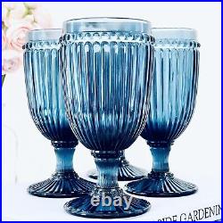 Set Of 4 Mikasa Italian Countryside Old Fashioned Blue Ice Tea Beverage Glasses