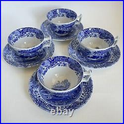 Set Of 4 Spode Blue Italian Cup & Saucer Sets England 8 Pieces Countryside