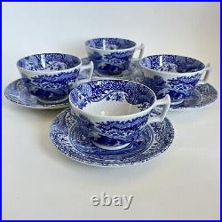 Set Of 4 Spode Blue Italian Cup & Saucer Sets England 8 Pieces Countryside