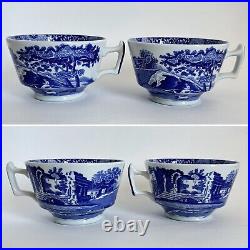 Set Of 4 Spode Blue Italian Cup & Saucer Sets England 8 Pieces Countryside