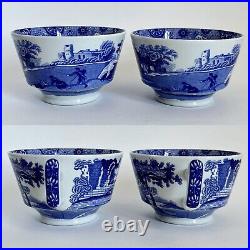 Set Of 4 Spode Blue Italian Cup & Saucer Sets England 8 Pieces Countryside