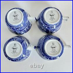 Set Of 4 Spode Blue Italian Cup & Saucer Sets England 8 Pieces Countryside