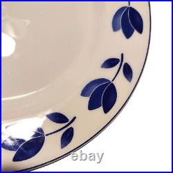 Set Of 6 Vintage Italian Ceramic Dinner Plates Blue White Leaf Floral 8 Italy