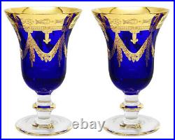 Set of 6 Interglass Italy Crystal Glasses Cobalt Blue Italian Wine Goblets