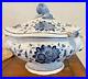 Soup-Tureen-Gravy-Bowl-Seashell-Ladle-Lid-Blue-White-Floral-Hand-Paint-Italy-01-uf