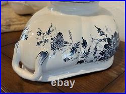 Soup Tureen Gravy Bowl Seashell Ladle & Lid Blue White Floral Hand Paint Italy