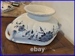 Soup Tureen Gravy Bowl Seashell Ladle & Lid Blue White Floral Hand Paint Italy