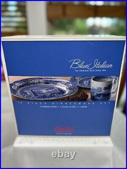 Spode 12 Piece Blue Italian Dinnerware Set, New in Box, Made in England