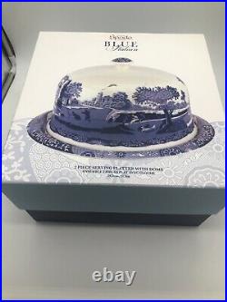 Spode Blue Italian 2 Piece Porcelain 11.5 Serving Platter with 9 Dome