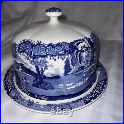 Spode Blue Italian 2 Piece Serving 11Platter with Dome -Height On Plate 8 Exc