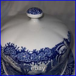 Spode Blue Italian 2 Piece Serving 11Platter with Dome -Height On Plate 8 Exc