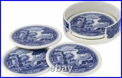 Spode Blue Italian 4 Piece Ceramic Coasters with Holder