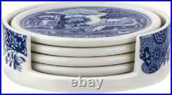 Spode Blue Italian 4 Piece Ceramic Coasters with Holder