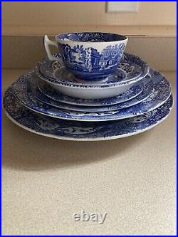 Spode Blue Italian 4 Seven Piece Place Settings. Total Of 28 Pieces