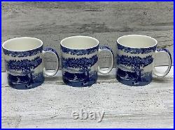 Spode Blue Italian 9 oz Coffee Mugs Set of 3 Fine Porcelain Blue White New