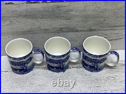 Spode Blue Italian 9 oz Coffee Mugs Set of 3 Fine Porcelain Blue White New