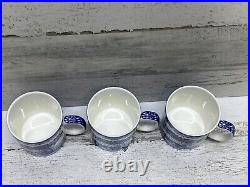 Spode Blue Italian 9 oz Coffee Mugs Set of 3 Fine Porcelain Blue White New