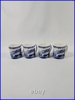 Spode Blue Italian 9 oz Coffee Mugs, Set of 4, Fine Porcelain Blue White