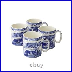 Spode Blue Italian 9 oz Coffee Mugs, Set of 4, Fine Porcelain Blue White