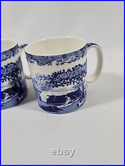 Spode Blue Italian 9 oz Coffee Mugs, Set of 4, Fine Porcelain Blue White