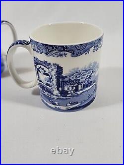 Spode Blue Italian 9 oz Coffee Mugs, Set of 4, Fine Porcelain Blue White