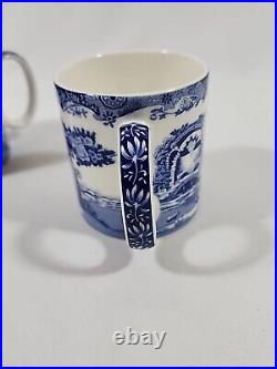 Spode Blue Italian 9 oz Coffee Mugs, Set of 4, Fine Porcelain Blue White