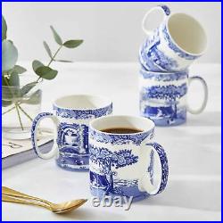 Spode Blue Italian 9 oz Coffee Mugs, Set of 4, Fine Porcelain Blue White