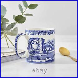 Spode Blue Italian 9 oz Coffee Mugs, Set of 4, Fine Porcelain Blue White