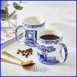 Spode Blue Italian 9 oz Coffee Mugs, Set of 4, Fine Porcelain Blue White