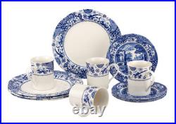 Spode Blue Italian Brocato 12 Piece Dinnerware Set Service 4 Dinner Plate Salad