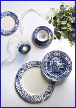 Spode Blue Italian Brocato 12 Piece Dinnerware Set Service 4 Dinner Plate Salad