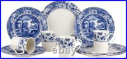 Spode Blue Italian Brocato 12-Piece Fine Earthenware Dinnerware Set Service for4